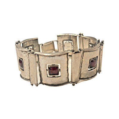 Vintage Shablool Didae Granat Sterlingsilber 925 Panel Gliederarmband 7 Zoll