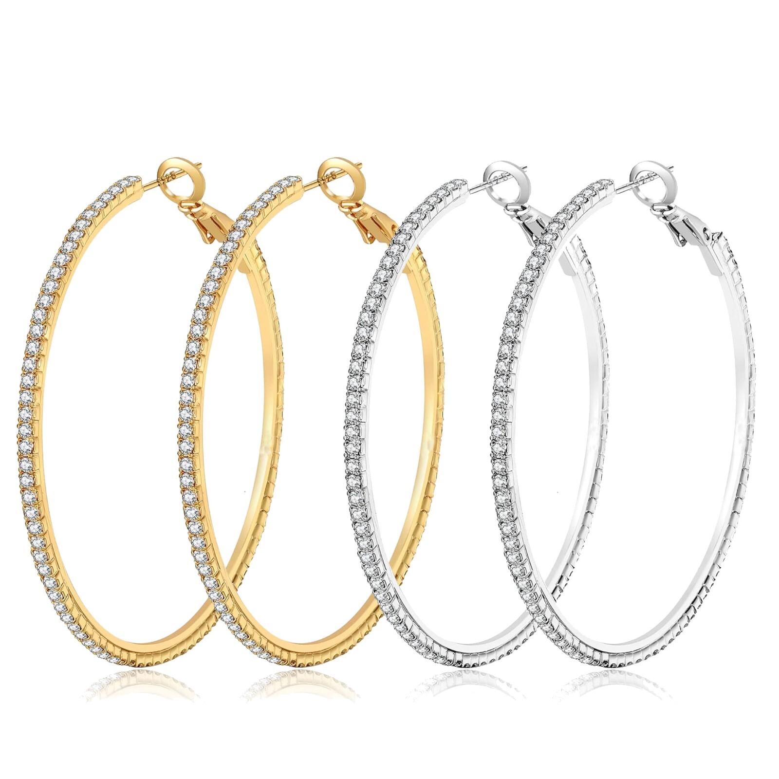 5 Pair Large Hoop Earrings Set Big Cubic Zirconia Hoop Earrings Thin Rhinestones