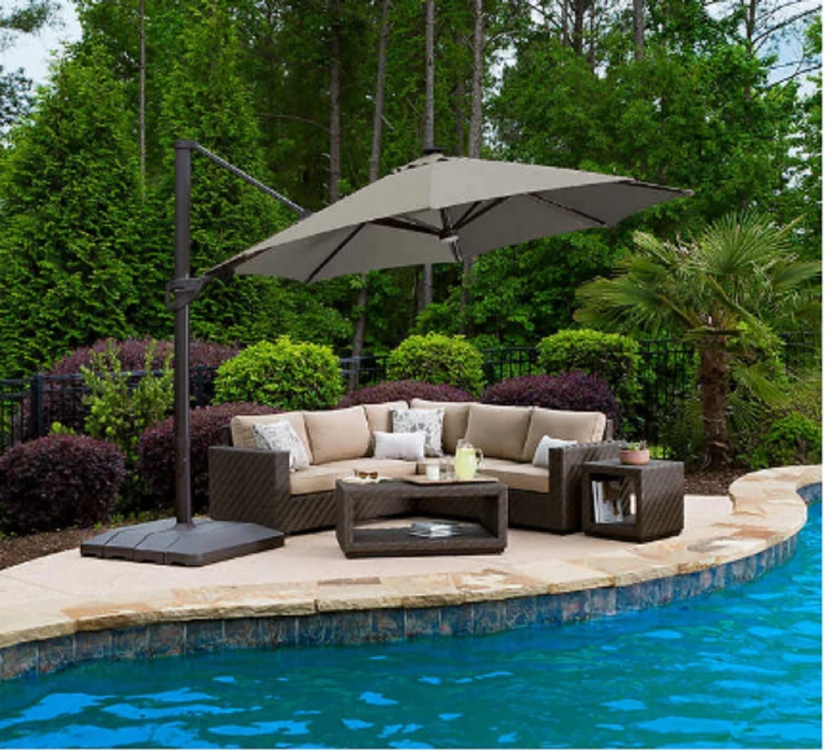 Seasons Sentry 11u0026#039; LED Solar Round Cantilever Umbrella OB | eBay