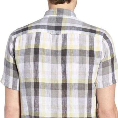 New Michael Bastian Linen Shirt Size S Gray Yellow Plaid Button down Casual S/S - Picture 7 of 8