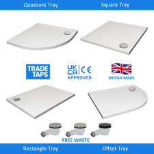 45mm Slimline Shower Tray Rectangle Quadrant Square Low Profile + Waste 28 Sizes