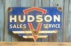 Vintage Hudson Motor Car Company Sales and Service Porcelain Metal Sign
