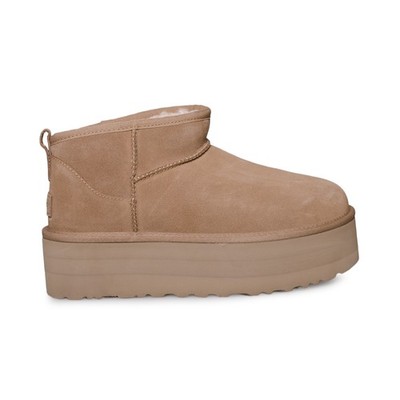 UGG CLASSIC ULTRA MINI PLATFORM CHESTNUT FUR SUEDE WOMEN'S BOOTS SIZE US 12 NEW