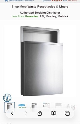 Bobrick B-43644 Recessed Waste Receptacle Stainless Steel New In Box