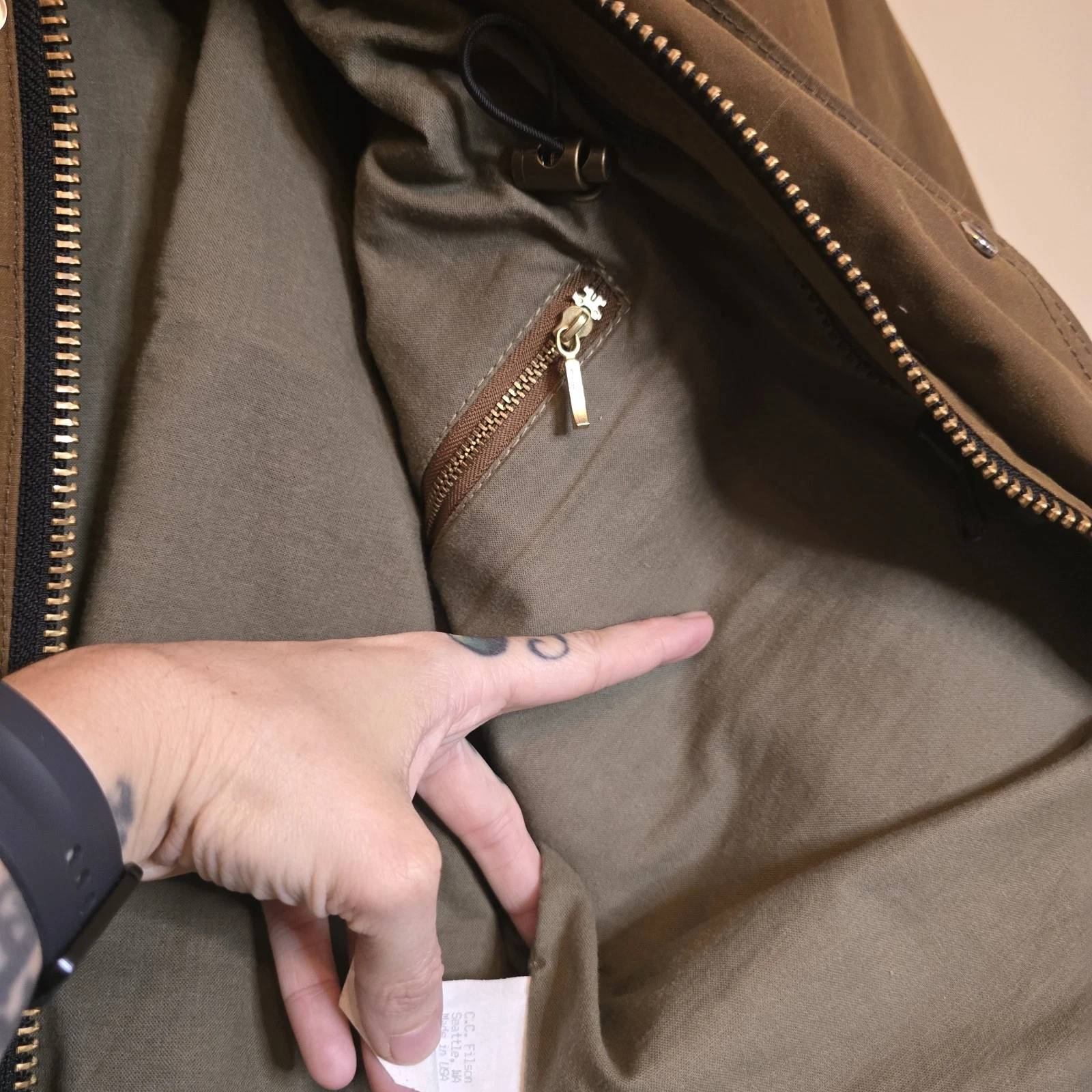Vintage Filson Cover Cloth Mile Marker Coat XL Brown Waxed Jacket Made In USA - product detail image 13