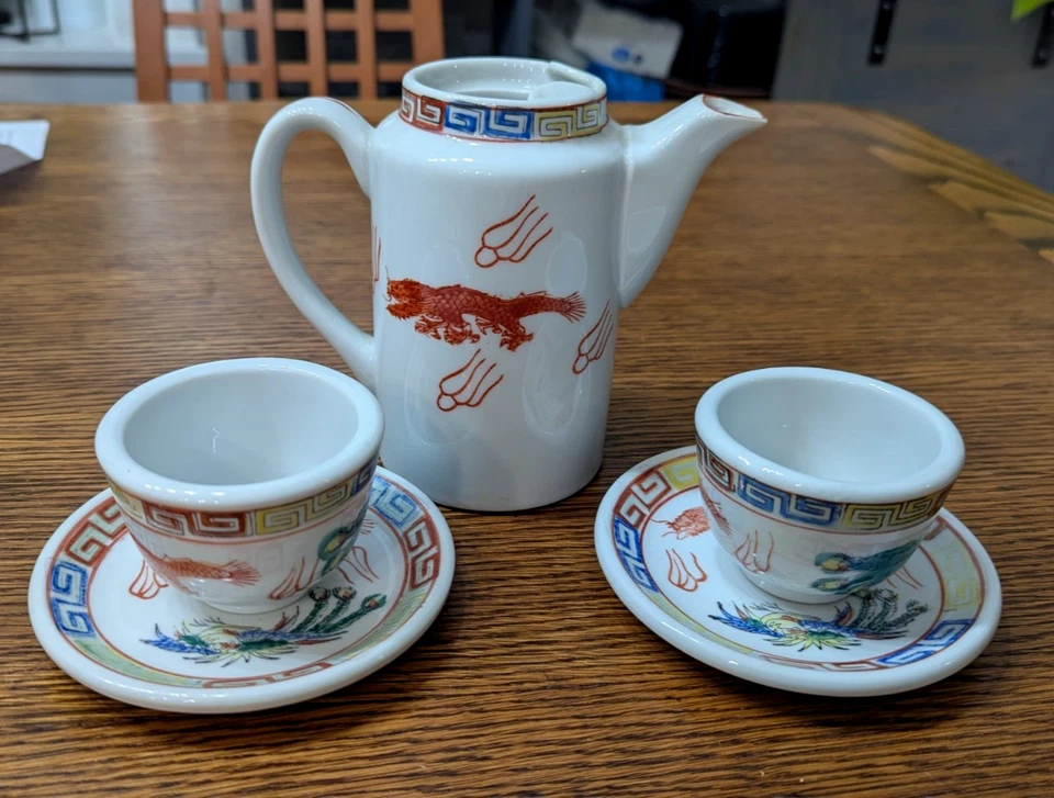 De Colección Japón Dragón Rojo Chino Porcelana Tetera Dragón de Fuego, Olas del Océano - marcado Foto 2 de 4