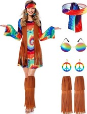 SATINIOR 70s 60s Hippie Costume Set Disco Dress Halloween Carnival Women L