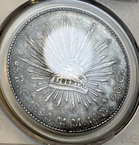1890 CA MM Argento 8 Reales Messico PCGS Certificato AU 58 Moneta Chihuahua Mint - Foto 5 di 12
