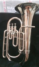 EUPHONIUM 3 VALVE OF PURE BRASS IN SILVER CHROME POLISH CASE BOX FREE SHIPPING