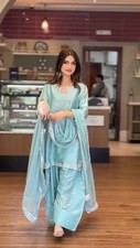 Stunning Roman Glass Silk Salwar Kameez With Organza Silk Dupatta For Women