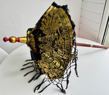 Decorative Bali Parasol Display Umbrella Temple Shade D.58cm Gold Black H.92cm