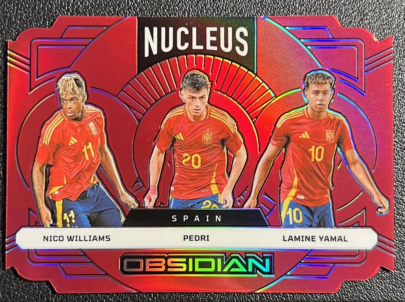 2024-25 Panini Obsidian Lamine Yamal/Pedri/Nico Williams #14 Nucleus Red /10