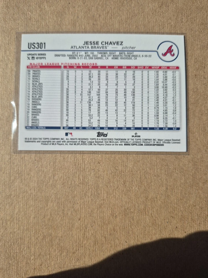 2024 Topps Update Series - Jesse Chavez #US301 - Image 2 of 2