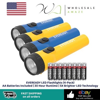 EVEREADY LED Flashlights (4-Pack) AA Batteries Included | 30 Hour Runtime