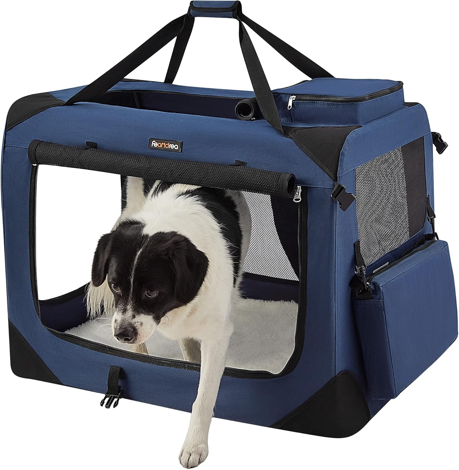 Caisse chat et grand chien bleu foncé pour réduire le stress en voyage