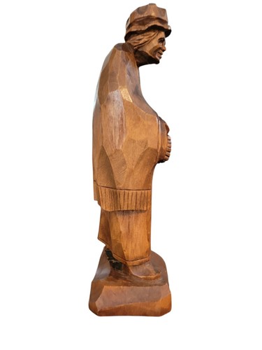 Jocelyn Caron Carved Wood Sculpture, signed, 8.5" Folk Woman With Walking Stick - Picture 4 of 10