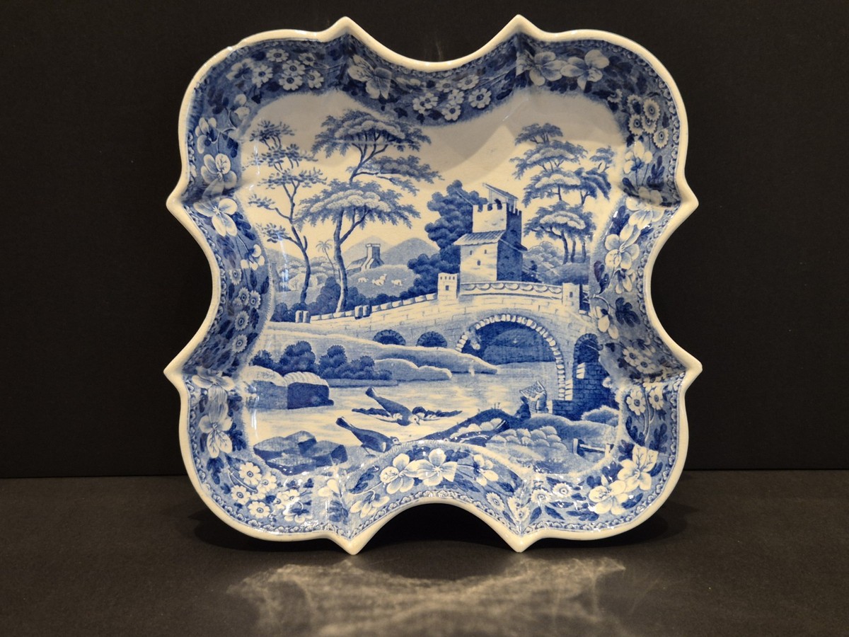 Antique Spode THE TOWER Blue Italian Devonia Tray Early 19c