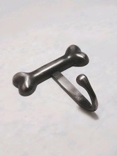 Dog Bone Leash Holder Hook Wall Mounted Cast Iron Coat Towel Key Hanger Pewter