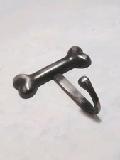Dog Bone Leash Holder Hook Wall Mounted Cast Iron Coat Towel Key Hanger Pewter