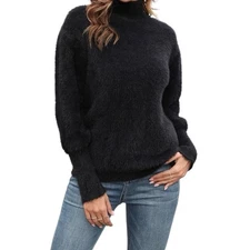 Sanctuary Women's Black High Neck Fuzzy Sweater Size L