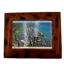 Vintage Aerial View of Waikiki Hawaii Wood Framed Postcard Souvenir