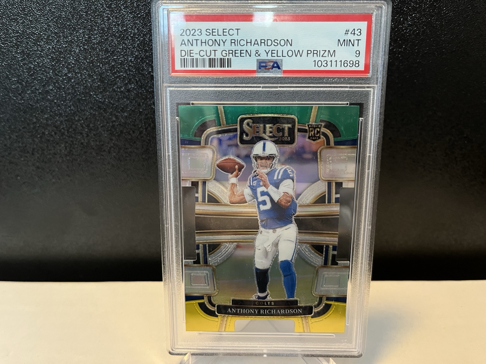 2023 Select - Green & Yellow Prizm Die-Cut #43 Anthony Richardson (RC) PSA 9