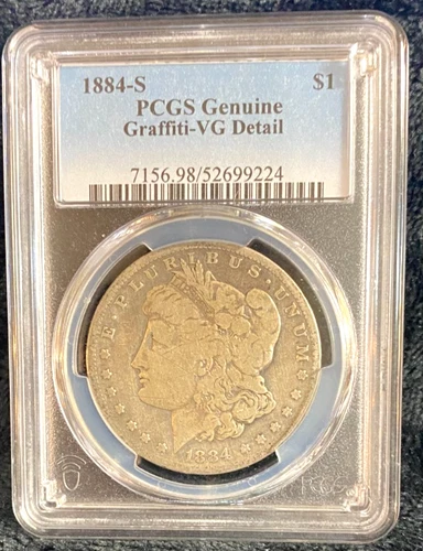 !884-S PCGS Morgan Silver Dollar (Genuine Graffiti-Very Good Details)