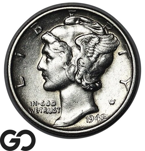 1942/1 Mercury Dime, Avidly Pursued Choice AU Highly Sought After Key Date ERROR