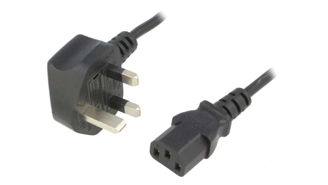 BS 1363 (G) Cable IEC C13 Male Female PVC 1.8m KAB-UK-P3-1.8-BK