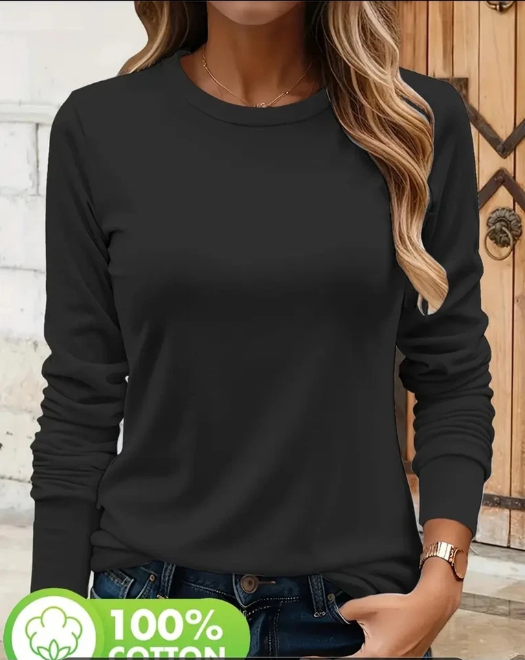 3 pezzi Maglia Manica Lunga Donna 100% Cotone SET Bianco, Grigio, Nero - Image 3 of 4