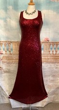 Maxi Evening Sequin Dress 10 Red  Fishtail Strappy Back Gatsby Deco Formal FOND 