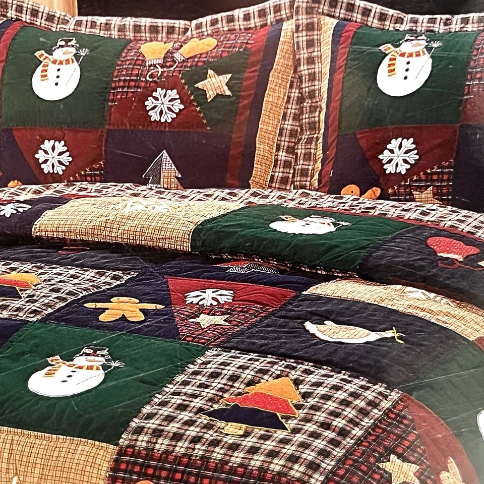 NEW Home Classics King Size WINTER STORY Quilt & Shams Christmas Snowman Holiday - Image 4 of 4