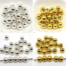 100 Metallic Acrylic Smooth Round Beads 10mm Spacer Silver Gold Color