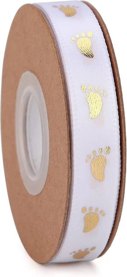 Cinta de baby shower de 40 yardas cinta blanca y dorada pie surtido... Foto 4 de 4