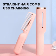Straightening Comb Safe Portable Perm Heated Brush Pink Anti-Scald Straightener