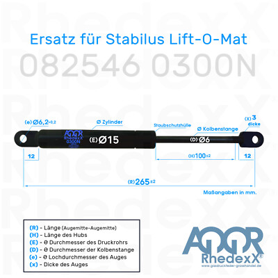 Ressort De Remplacement Stabilus 082546 0300N - Rhedexx, Longueur 265mm, Force 300N