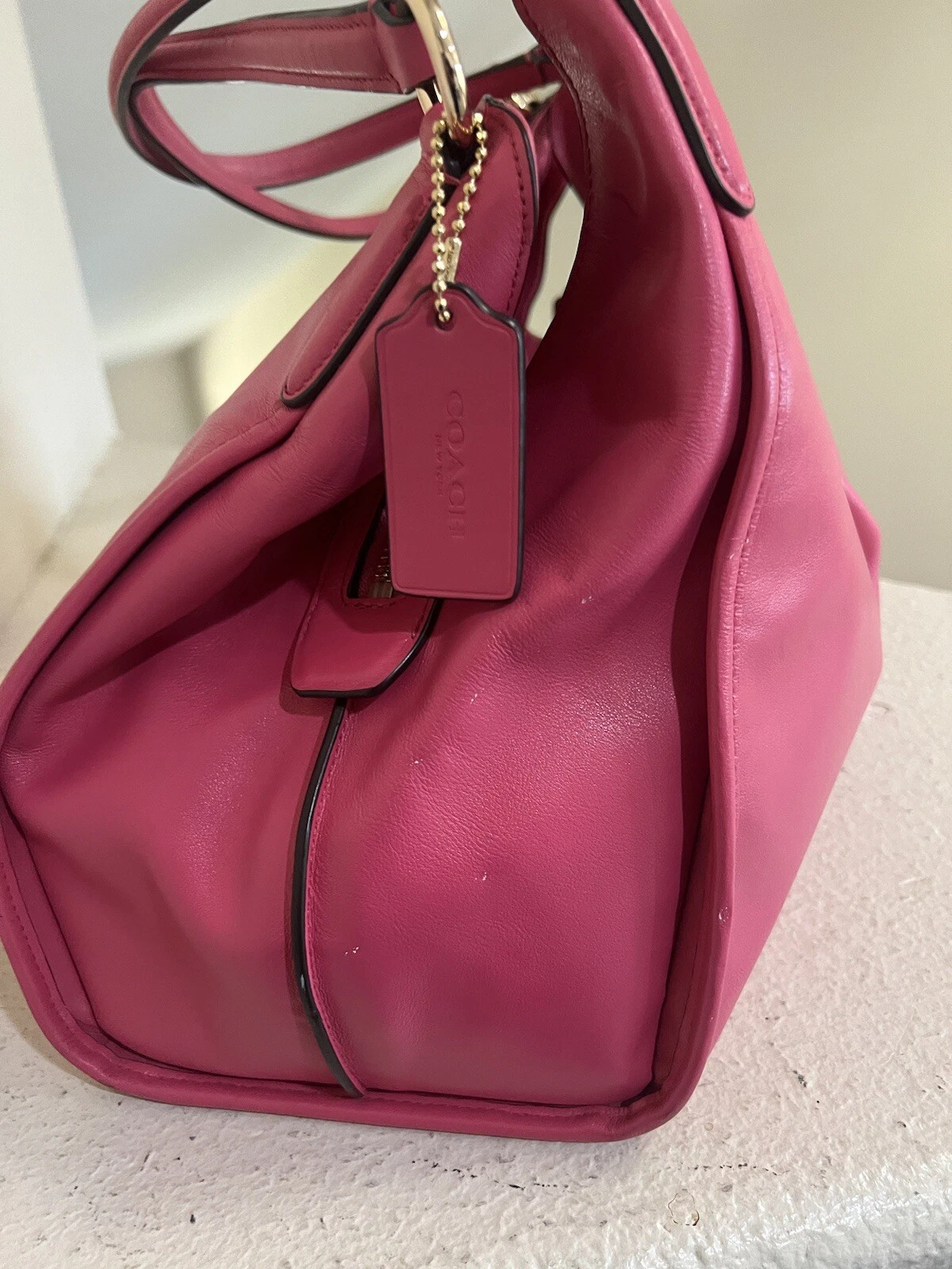 Autentica borsa a tracolla Coach Carlyle rosa caldo pelle liscia borsa tote rara