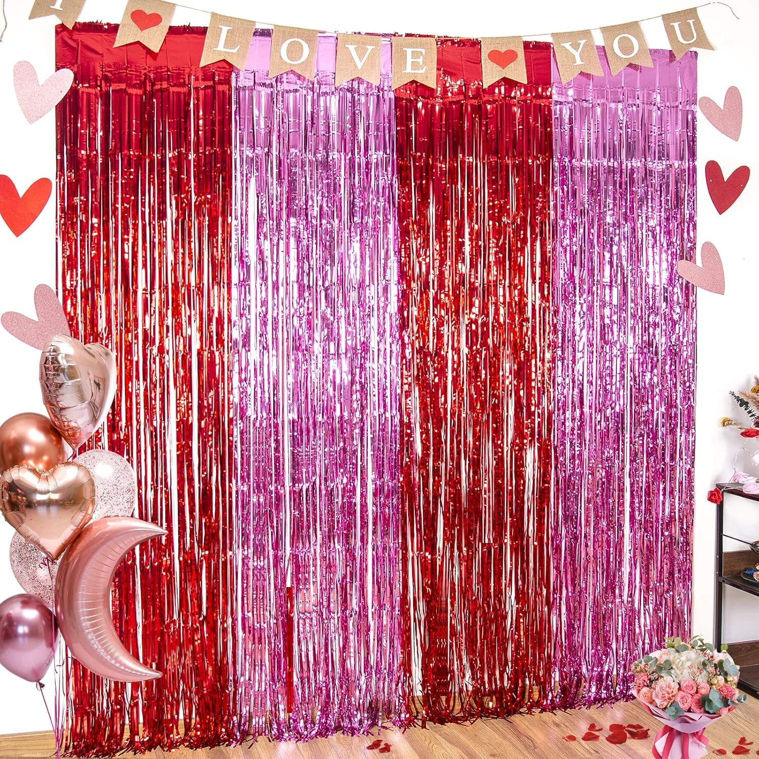3-Pack Valentine's Day Foil Fringe Curtains 3.3x6.6ft Party Decor