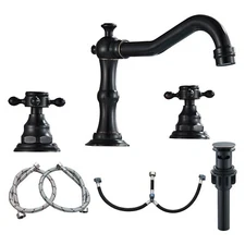 Oil Rubbed Bronze Bathroom Sink Faucet 3 Hole Widespread Vanity Mixer with Drain