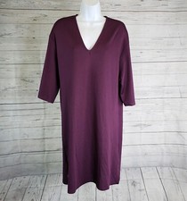 Zara Trafaluc Womens Shift Dress Sz Small Solid Purple V-Neck 3/4 Sleeve