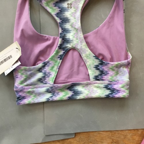 Sweaty Betty Super Soft Reversible Yoga Bra Green Chevron Print & Lily Purple XS - Picture 7 of 14
