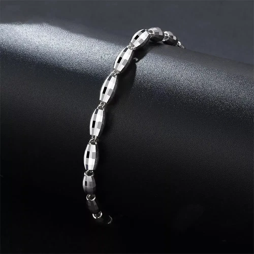 Pure Platinum 950 Chain Men Women 4mm Oval Beads Link Bracelet 6.36g/7.2inch - Picture 3 of 6