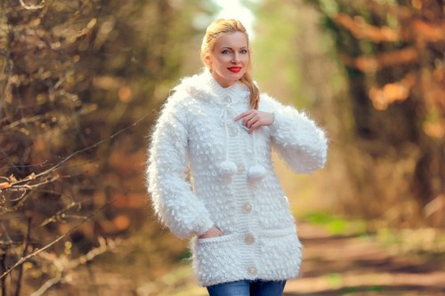 SuperTanya white mohair cardigan sheep coat with hood - Ready to Ship size XS-S - Picture 10 of 10