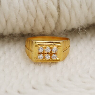 20k Yellow Gold Ring zircon Fine Gold Handmade Ring for unisex or Men,  OOS1902