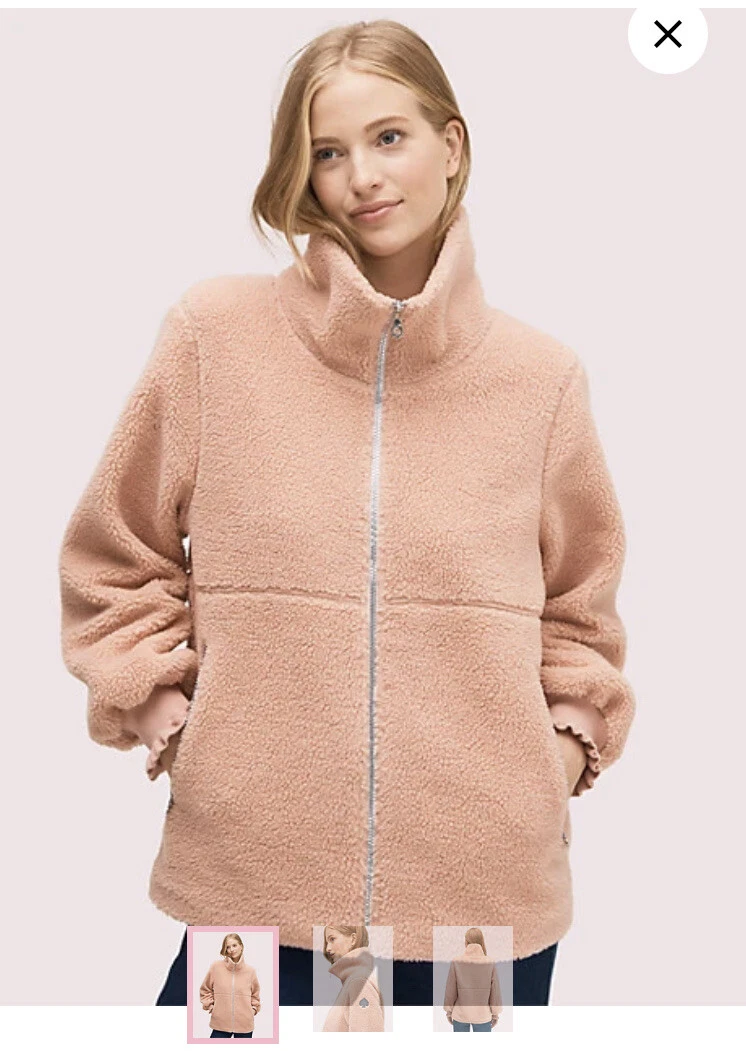 NWOT Kate Spade Sherpa ZIP UP Jacket Cost Macaroon Pink Fleece $328 NEW |  eBay