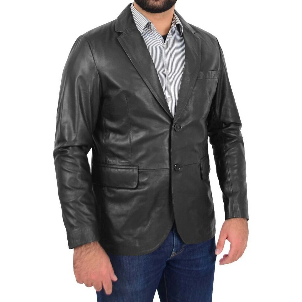 Leather Blazer For Men's 100% Pure Soft Black Lambskin Leather Coat Blazer