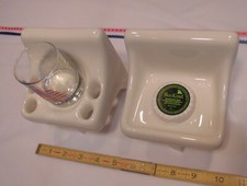 Color de galleta brillante: juego de fregadero... jabonera de cerámica... soporte para taza y cepillo de dientes, NUEVO