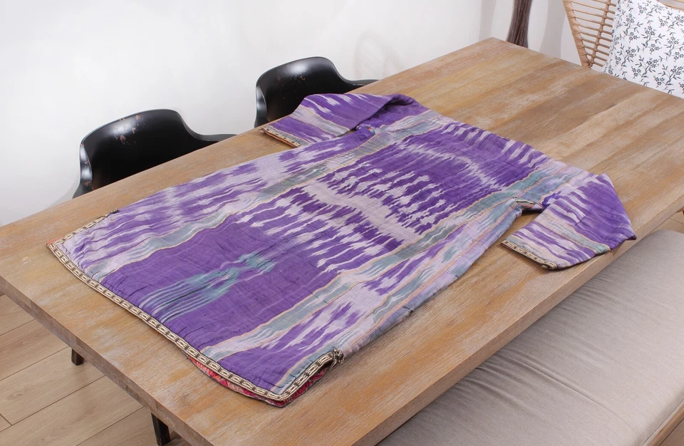 Abrigo Ikat Vestido Chapan Bata Uzbeka 61.81" x 47.24" Antiguo Envío Rápido 15008 Foto 3 de 4