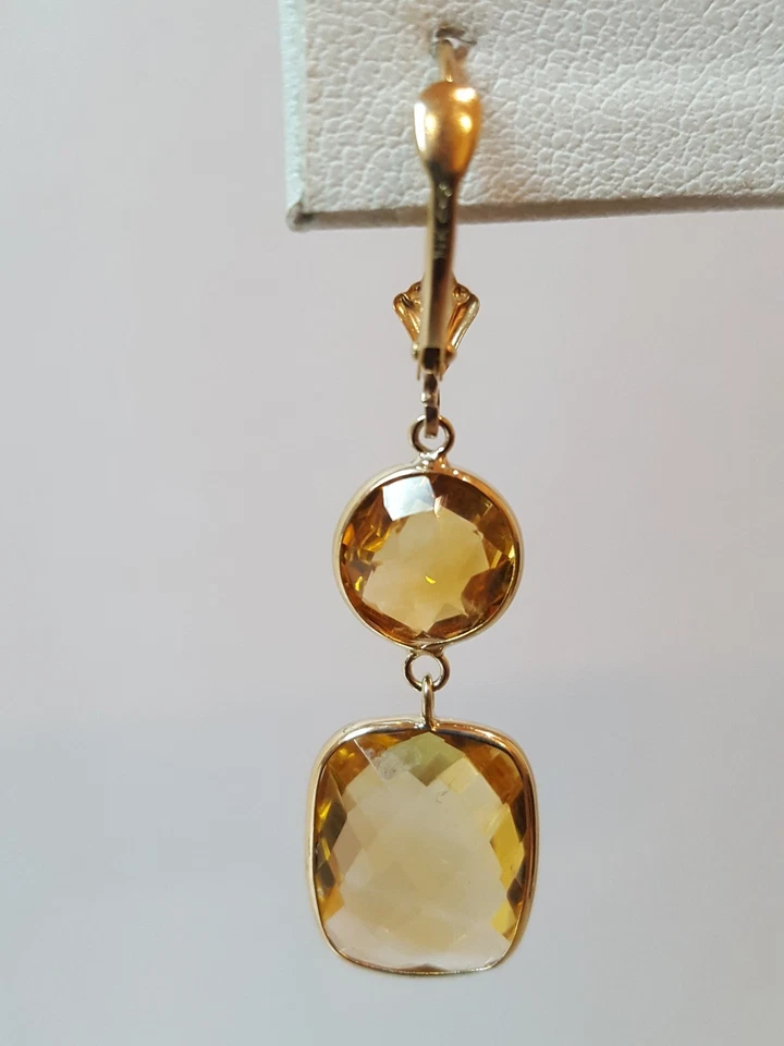 Pendientes de oro amarillo de 14k con citrino genuino  Foto 3 de 4