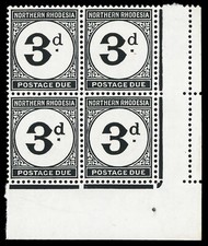 Northern Rhodesia 1952 Postage Due 3d grey-black (chalk paper) block MNH. SG D3a